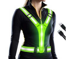 BOTC Hardloopvest met verlichting - Hardloop Verlichting aan voor - Inclusief kabel - Running vest - Hardlopen - Reflecterend - One size - Groen