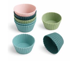 BOTC Herbruikbare Siliconen Bakvorm - 12 stuks - Siliconen Muffinvormpjes voor Cupcakes - BPA-vrij, normaal - Wit, Blauw en Groen