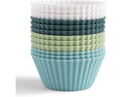 BOTC Herbruikbare Siliconen Bakvorm - Siliconen Muffinvormpjes voor Cupcakes - BPA-vrij, normaal - 12 stuks - Wit, Blauw en Groen