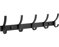 BOTC Kapstok - Wandkapstok - 10-haken - 45 cm - Muur Kapstok Hangend - RVS - Hangende kapstok Muur of Wand - Zwart