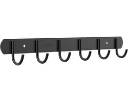 BOTC Kapstok - Wandkapstok - 6 Haken - 42cm - RVS - Muur Kapstok Hangend - Muurhaak - Zwart