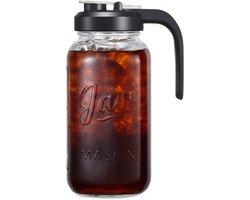 BOTC Karaf van glas - 1.9 L - Mason Jar Kan - Met Filterdeksel - Lekvrije - Brede Opening - voor Water, Sap, Melk, Thee, Ijskoffie