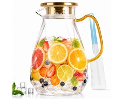 BOTC Karaf van glas - Waterkan met deksel - 2,2 L - Ijstheekan - Hittebestendige Borosilicaatkan - met lepel en borstel