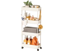 BOTC Keukentrolley - 4 lagen - Smalle Rolwagen - Keukeneiland - Serveerwagen- Wit