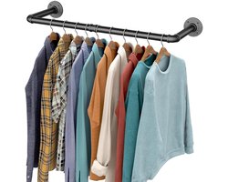 BOTC Kledingstang voor aan de Muur - Stalen Kledingroede – Kledingrek - 92.5 x 26.5 CM – Zwart