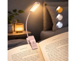 BOTC LED Leeslampje voor boek - 3 Lichtstanden & Oplaadbaar - Boeklampje - Klemlamp - Verstelbaar - USB Oplaadbaar - Roze