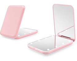 BOTC LED zakspiegel - Opvouwbare - Roze - Make-up spiegel - Handspiegel - Reisspiegel - Mini spiegel