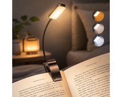 BOTC Leeslampje voor boek - 3 Lichtstanden & Oplaadbaar - Boeklampje - Klemlamp - Verstelbaar - USB Oplaadbaar - Zwart
