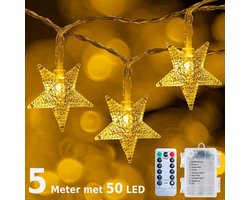 BOTC Lichtsnoer - 5 Meter - 50 LED - Afstandbediening – Fairy Lights – Sterren - Lampjes Slinger - Warm wit licht