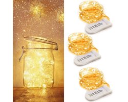 BOTC Lichtsnoer Binnen en Buiten - 3 Stuks - 2 meter LED - Fairy Lights - Lampjes Slinger - Op Batterijen - Sfeerverlichting