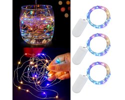 BOTC Lichtsnoer Binnen en Buiten - 3 Stuks - 2 meter LED - Fairy Lights - Lampjes Slinger - Op Batterijen - Sfeerverlichting - Multicolor