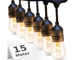 BOTC Lichtsnoer Buiten - 15 meter met 20 kunststof LED lampjes - Sfeerverlichting Buiten en Binnen - Kerstverlichting - Tuinverlichting
