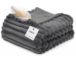 BOTC Luxe Fleece deken - Plaid - Super Zacht, Warm en Donzig - 200x230cm - Lichtgrijs