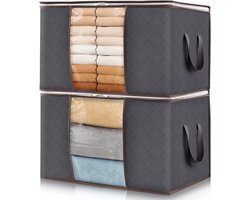BOTC opbergdozen 90 liter - Set van 2 stuks - opbergzak Organizer - 60*43*35cm - Opvouwbaar - Grijs/Transparent