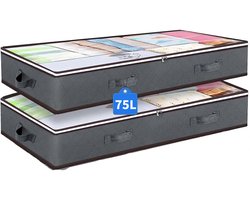 BOTC Opbergzak Organizer - 75L - Set van 2 - Onderbed Opbergzakken - 100*50*15cm - Opvouwbare Kledingopslag - Grijs/transparant