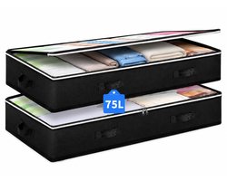 BOTC Opbergzak Organizer - Opbergtas 75L liter - Set van 2 - 100*50*15cm - Opvouwbare Kledingopslag - Zwart/transparant