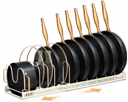 BOTC Pannenrek Voor 14 potten - Keuken Pannendekselhouder - Dekselhouder - Opbergrek - Bordenrek - Beige
