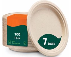 BOTC Papieren borden - 100 stuks - 100% composteerbare - Stevige wegwerpborden - 7" - biologisch afbreekbare suikerrietbagasse - Bruin