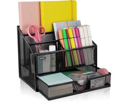 BOTC Pennenbak - 5 in 1 Pennenhouder - 22.5x18.5x15cm - Bureau Organizer - Desk Organizer - Metaal - Zwart