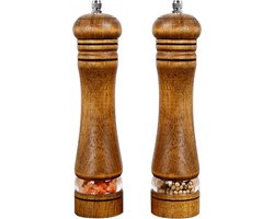 BOTC Pepermolen - 2stuks - Houten zout- en pepermolenset - Kruidenmolen Navulbare Zoutmolenset - Verstelbare keramische maalrotor