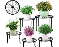 BOTC Plantenstandaard - Set van 5 maten - Heavy duty - Mtalen - Bloemenstandaard - Plantenhouder voor tuin - Zwart