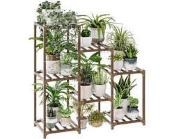 BOTC Plantenstandaard voor binnen en buiten - Houten plantenrek - 3 niveaus - Patio Boho woondecoratie voor tuinieren