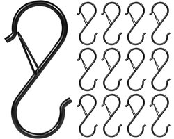 BOTC S-vormige hanghaken - Set van 12 stuks - 12.5x7.5cm - Metalen haken - Anti-Roesthaken - Zwart