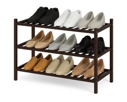 BOTC Schoenenrek - 3 Lagen - 70*28*50cm - Bamboe - In elkaar te stapelen - Praktisch Schoenenrek - Opbergrek - Woonkamer, slaapkamer & hal - Donkerbruin