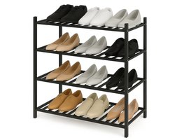 BOTC Schoenenrek - 4 Lagen - 64x68x28cm - Bamboe - In elkaar te stapelen - Praktisch Schoenenrek - Opbergrek - Woonkamer, slaapkamer & hal - Zwart