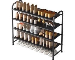 BOTC Schoenenrek - 4 Lagen - Schoenenkas - 68x28x62.5cm - Voor 16+ paar schoenen - Metaal - Zwart