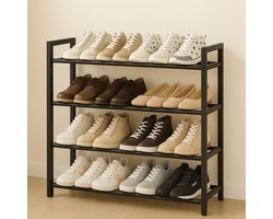 BOTC Schoenenrek - 4 Lagen - Schoenenkas - 90x25x58cm - Voor 16+ paar schoenen - Metaal - Zwart