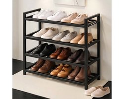 BOTC Schoenenrek - 4 Lagen - Schoenenkas - 90x25x58cm - Voor 16+ paar schoenen - Metaal - Zwart