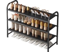 BOTC Schoenenrek - schoenenkast - 3 Lagen - Voor 12 paar schoenen - 53 x 28 x 68 cm - Metaal - Zwart