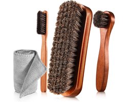 BOTC Schoenpoetsborstelset 4-delige - Paardenhaar - Schoen Borstels- en laarzenverzorging - Poetsapplicators, reinigen van leer