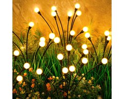 BOTC Solar Tuinverlichting - 2 stuks - 16 LED - Solar Tuinlamp met grondspies - Sfeerverlichting - 78 cm - Zwart