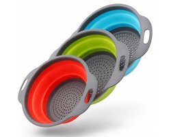 BOTC Vergiet/Zeef - Vergiet Opvouwbaar set van 3stuks - Opvouwbaar - Ruimtebesparend - BPA-vrij - Groen,Blauw,Rood