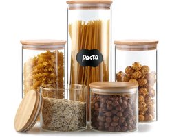 BOTC Voorraadpotten - 5-Delige - Gratis Herschrijfbare Stickers & Pen - Glazen Potjes Met Deksel - BPA vrij - Snoeppot