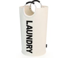 BOTC Wasmand - Waszak - Laundry basket - Wassorteerder - 38x63 cm - waszak vouwbaar - draagbaar wasbox - Gebroken wit