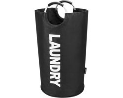 BOTC Wasmand - Waszak - Laundry basket - Wassorteerder 82L - 38x72 cm - waszak vouwbaar - draagbaar wasbox - Zwart