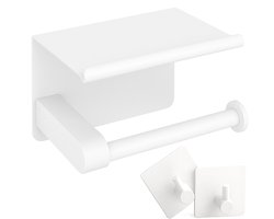 BOTC WC Rolhouder met Handdoekhaakjes en Plankje - 3-Delig Toiletrolhouder - Zelfklevend / Boren / Zonder Boren - Wit