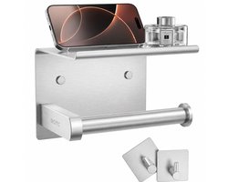 BOTC WC Rolhouder met Handdoekhaakjes en Plankje - 3 in 1 Toiletrolhouder - Zelfklevend / Boren / Zonder Boren - Zilver