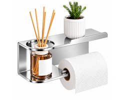 BOTC WC Rolhouder - Toiletpapierhouder met aromatherapiehouder en plankje - Metalen toiletpapierhouder - RVS kleur