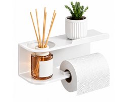 BOTC WC Rolhouder - Toiletpapierhouder met aromatherapiehouder en plankje - Metalen toiletpapierhouder - Wit