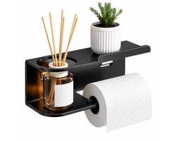BOTC WC Rolhouder - Toiletpapierhouder met aromatherapiehouder en plankje - Metalen toiletpapierhouder - Zwart