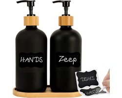 BOTC Zeeppompjes Set - zeeppompje - 1 set van 2 stuks - 500 ml - Zeepdispensers - Glas - Zwart