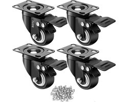 BOTC Zwarelast Zwenkwielen - Set van 4 - Ø 50 mm - wieltjes voor onder meubels - 300 KG per set - 4 stuks