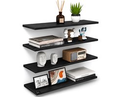 BOTC Zwevende Wandplank - 4-delige wandplankenset - 40x15cm - geschikt voor woonkamer, slaapkamer en keuken - Zwart
