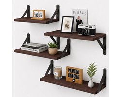 BOTC Zwevende Wandplank - 4 Laags - Boekenplanken - Industrieel - Hout - Bruin