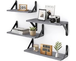 BOTC Zwevende Wandplank - 4 Laags - Boekenplanken - Industrieel - Hout - Grijs
