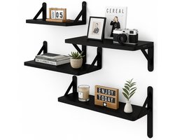 BOTC Zwevende Wandplank - 4 Laags - Boekenplanken - Industrieel - Hout - Zwart
